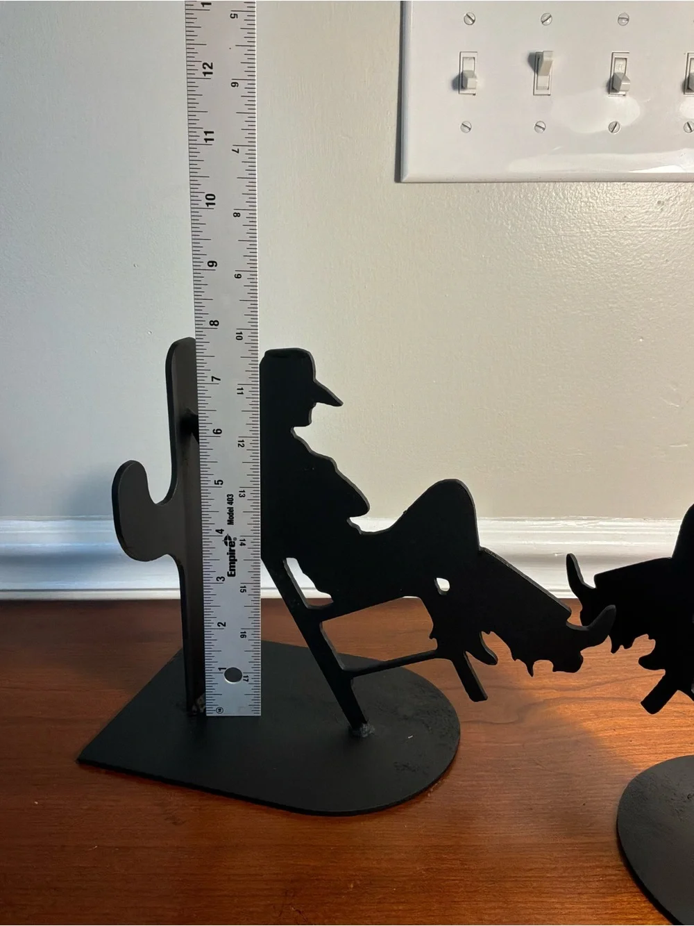 Rustic Black Cowboy Silhouette Bookends/Door Stoppers-Western Metal Set
